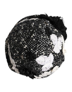 Dolce & Gabbana Black Wool White Floral Embellished Cloche Hat