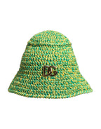 Dolce & Gabbana Green Cotton Crochet DG Logo Bucket Hat