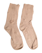 Dolce & Gabbana Beige Solid Stretch Mid Calf Men Socks