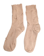 Dolce & Gabbana Beige Solid Stretch Mid Calf Men Socks