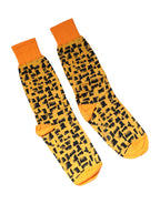 Dolce & Gabbana Yellow Black Print Mid Calf Men Socks