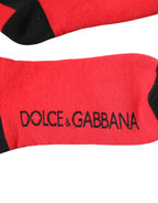 Dolce & Gabbana Red Cotton Stretch Printed Socks