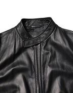 Dolce & Gabbana Black Sheep Leather Biker Full Zip Jacket