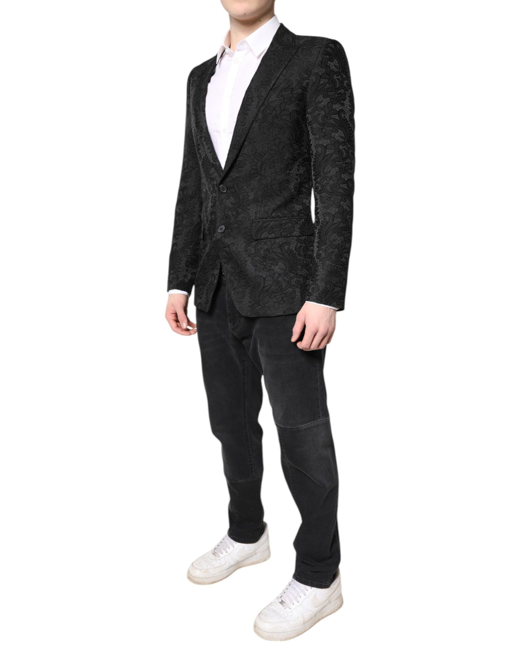 Dolce & Gabbana Black Floral Jacquard Coat Jacket Blazer
