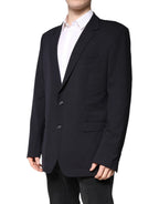 Dolce & Gabbana Dark Blue Wool Single Breasted Coat Blazer