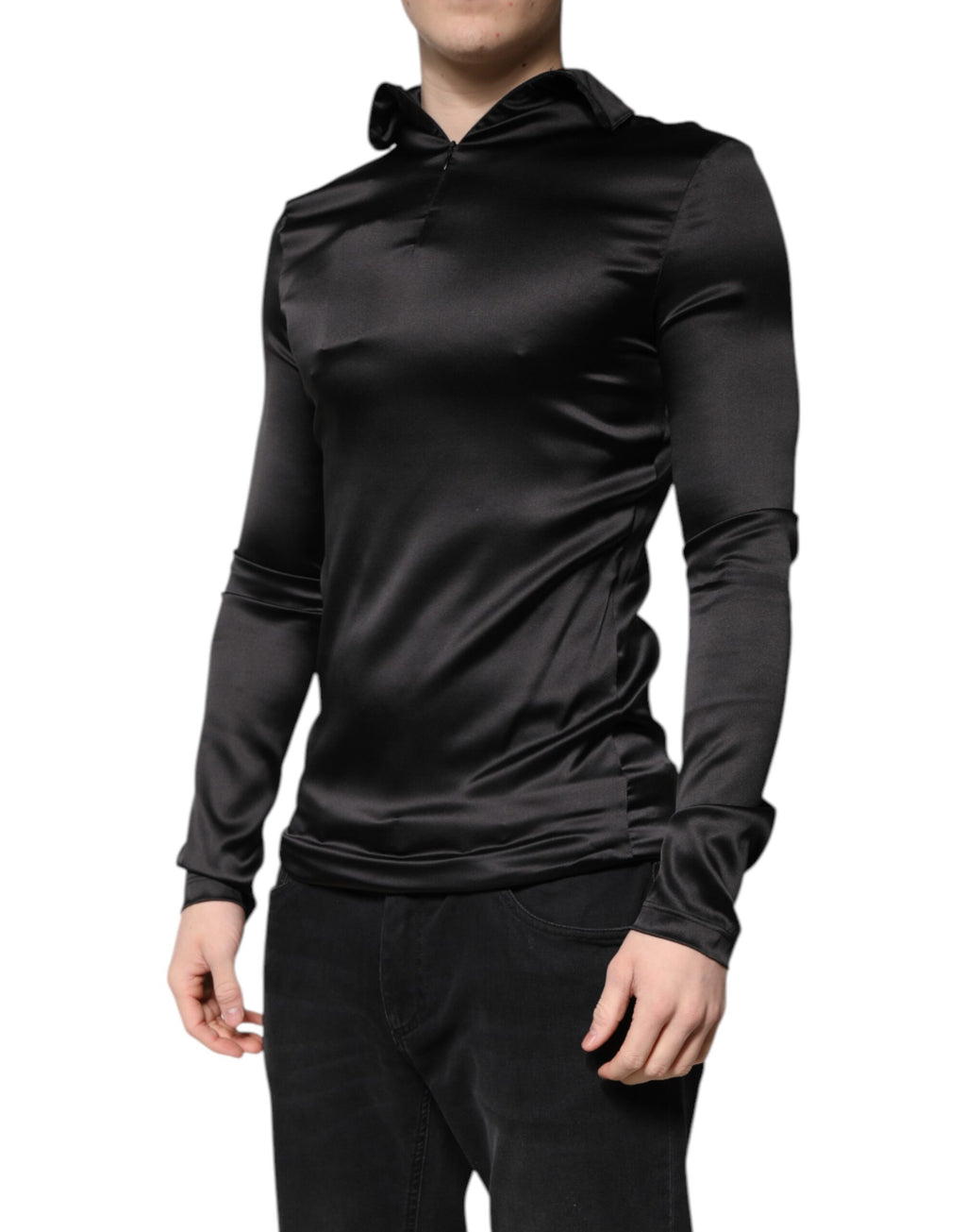 Dolce & Gabbana Black Silk Turtleneck Men Pullover Sweater