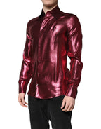 Dolce & Gabbana Metallic Red Cotton GOLD Dress Formal Shirt