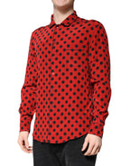 Dolce & Gabbana Red Polka Dot Silk Long Sleeve Shirt