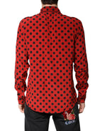 Dolce & Gabbana Red Polka Dot Silk Long Sleeve Shirt