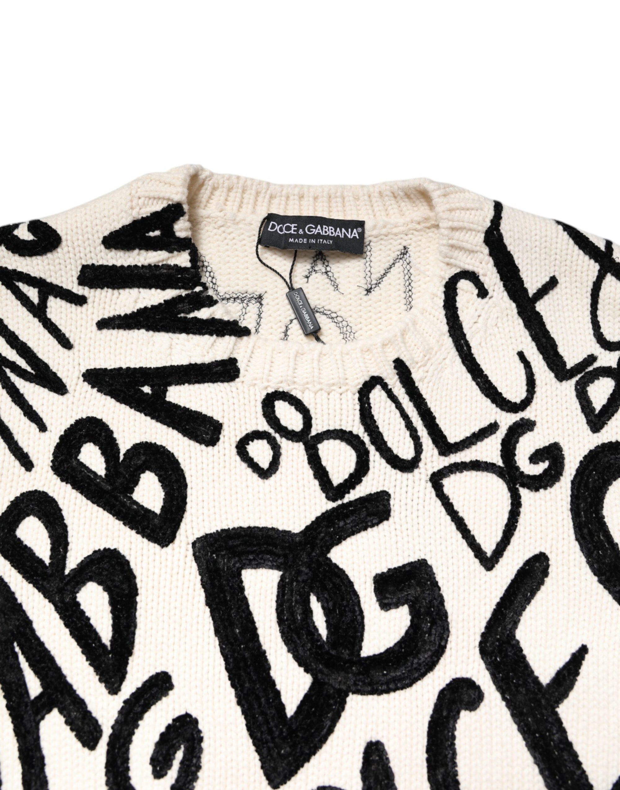 Dolce & Gabbana White Black Logo Print Women Pullover Sweater