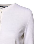 Dolce & Gabbana White Cashmere Crew Neck Top Cardigan Sweater