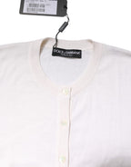 Dolce & Gabbana White Cashmere Crew Neck Top Cardigan Sweater