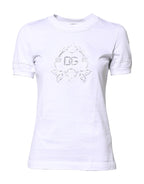 Dolce & Gabbana White Cotton Floral Logo Crew Neck T-shirt