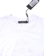Dolce & Gabbana White Cotton Floral Logo Crew Neck T-shirt