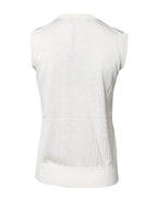 Dolce & Gabbana White Silk Round Neck Sleeveless Tank Top