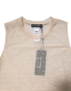 Dolce & Gabbana Ivory Nylon Logo See Through Sleeveless Tank Top