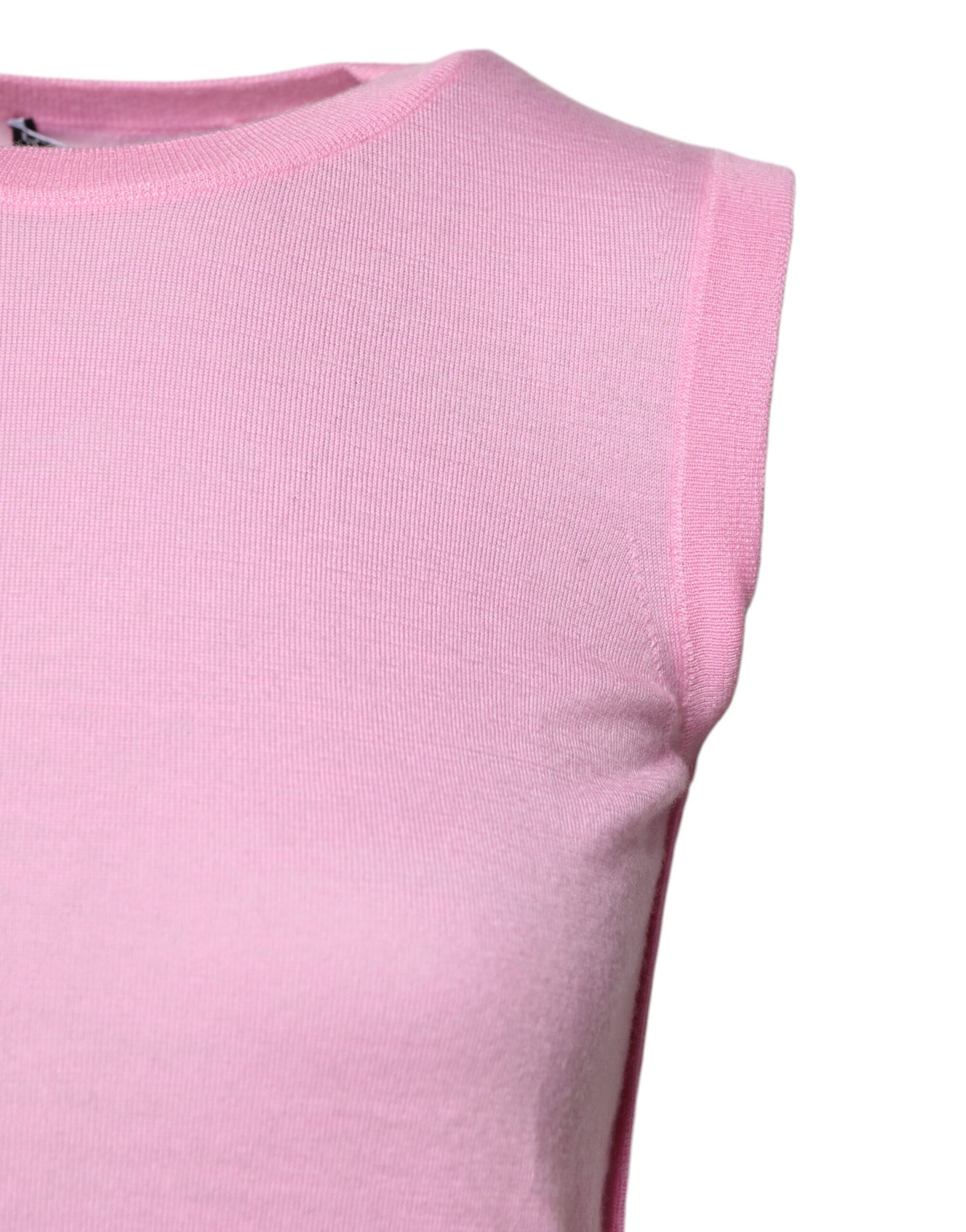 Dolce & Gabbana Pink Cashmere Round Neck Sleeveless Tank Top