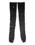 Dolce & Gabbana Black Floral Lace Cotton Stretch Stockings Socks