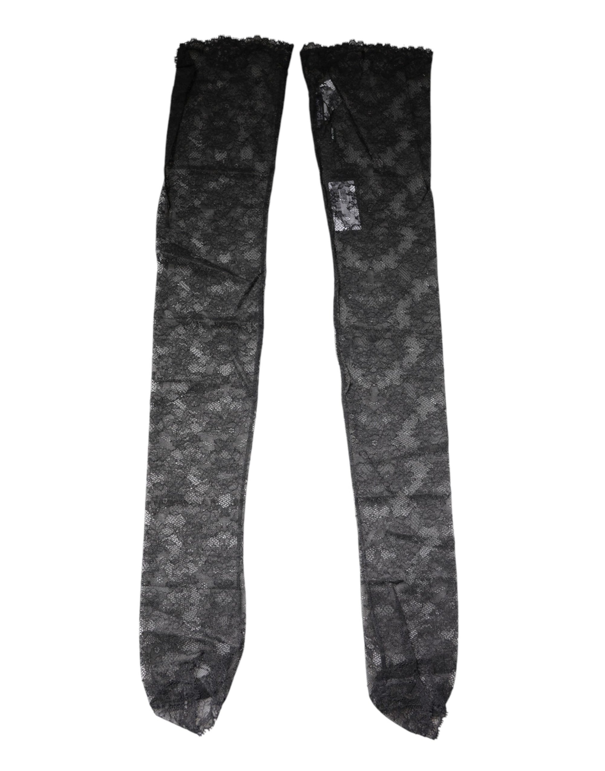 Dolce & Gabbana Black Floral Lace Cotton Stretch Stockings Socks