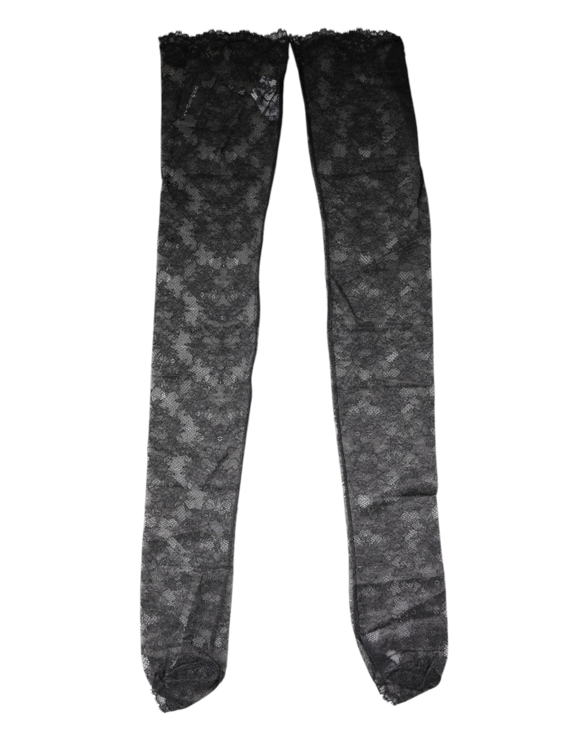 Dolce & Gabbana Black Floral Lace Cotton Stretch Stockings Socks
