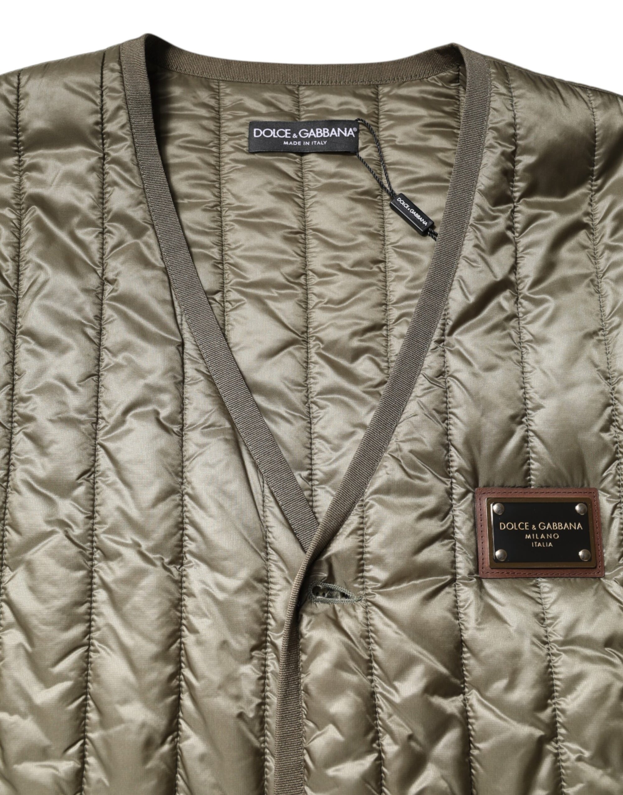 Dolce & Gabbana Brown Logo Plaque Quilted Vest Jacket