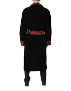 Dolce & Gabbana Black Cherry Print Wrap Robe Men Coat Jacket