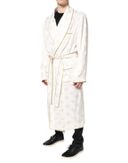Dolce & Gabbana Ivory Silk Logo Men Wrap Robe Coat Jacket