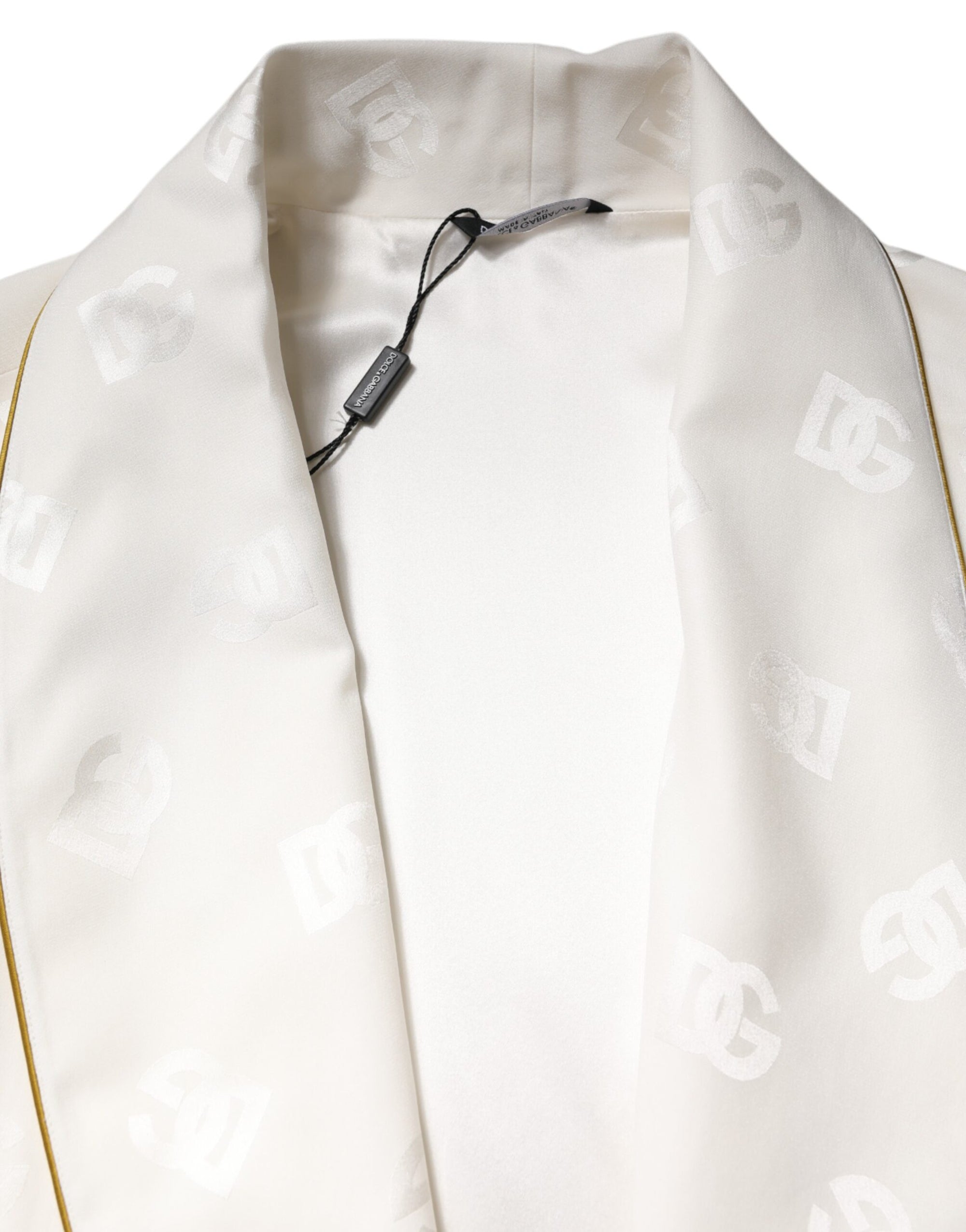 Dolce & Gabbana Ivory Silk Logo Men Wrap Robe Coat Jacket