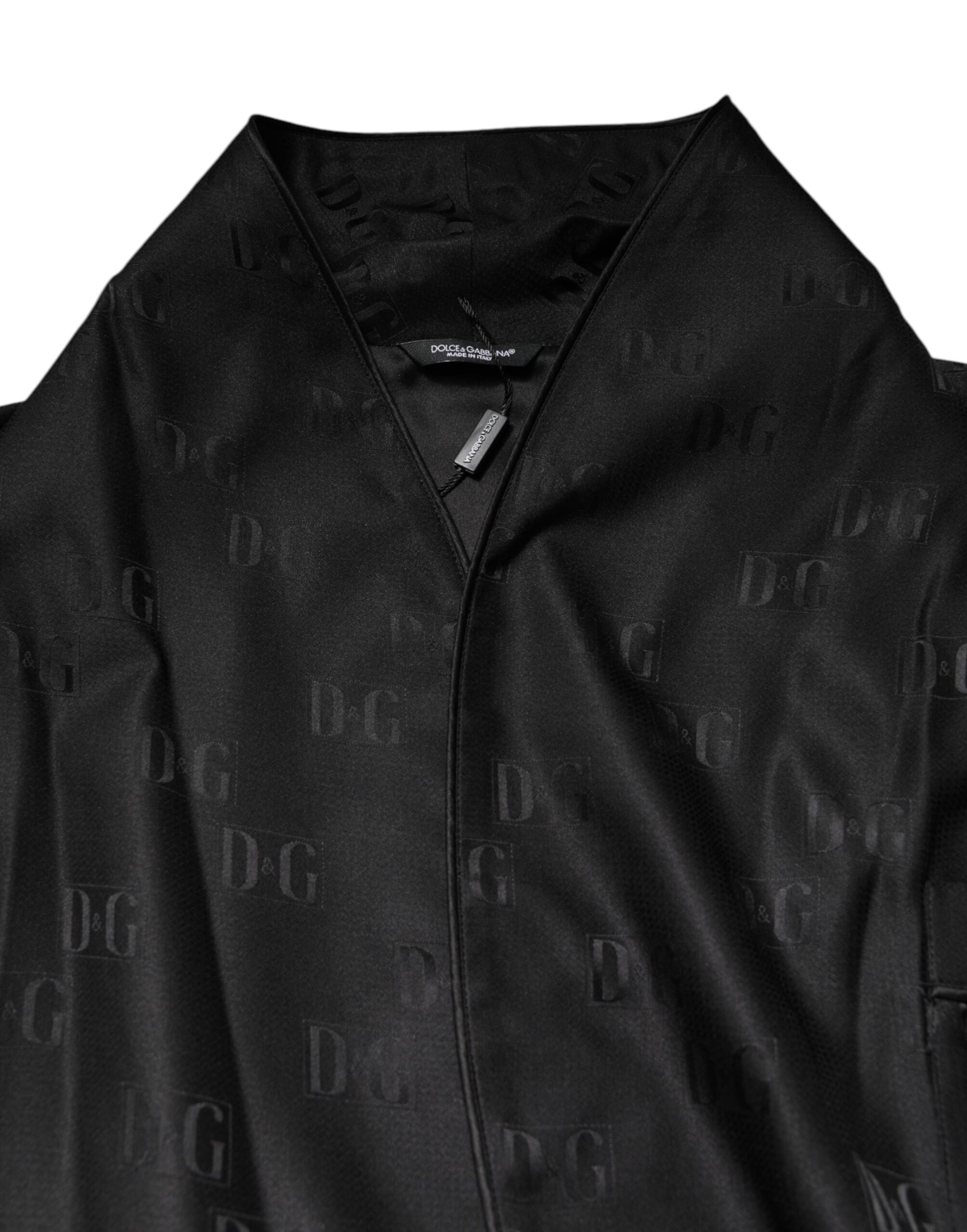 Dolce & Gabbana Black Silk DG Logo Men Wrap Robe Coat Jacket