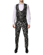 Dolce & Gabbana Black Gray MARTINI Jacquard Men 3 Piece Suit