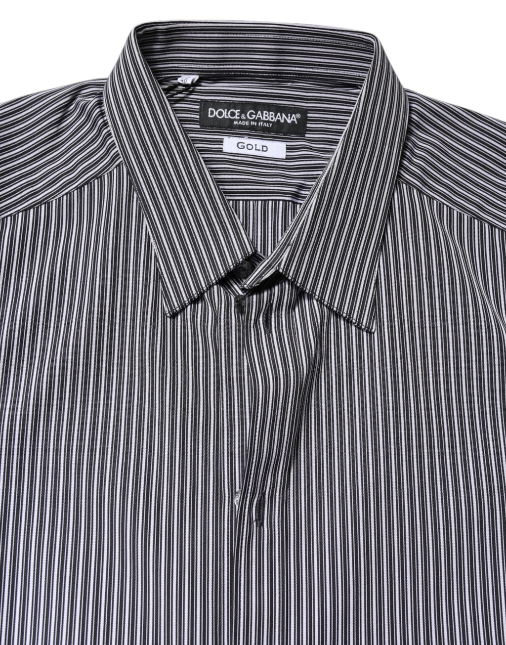 Dolce & Gabbana Black White Striped GOLD Formal Dress Shirt