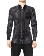 Dolce & Gabbana Black Polka Dot Long Sleeves Gold Formal Shirt