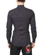 Dolce & Gabbana Black Polka Dot Long Sleeves Gold Formal Shirt