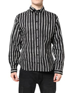 Dolce & Gabbana Black White Striped Cotton Dress Shirt
