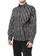 Dolce & Gabbana Black White Striped Cotton Dress Shirt
