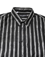 Dolce & Gabbana Black White Striped Cotton Dress Shirt
