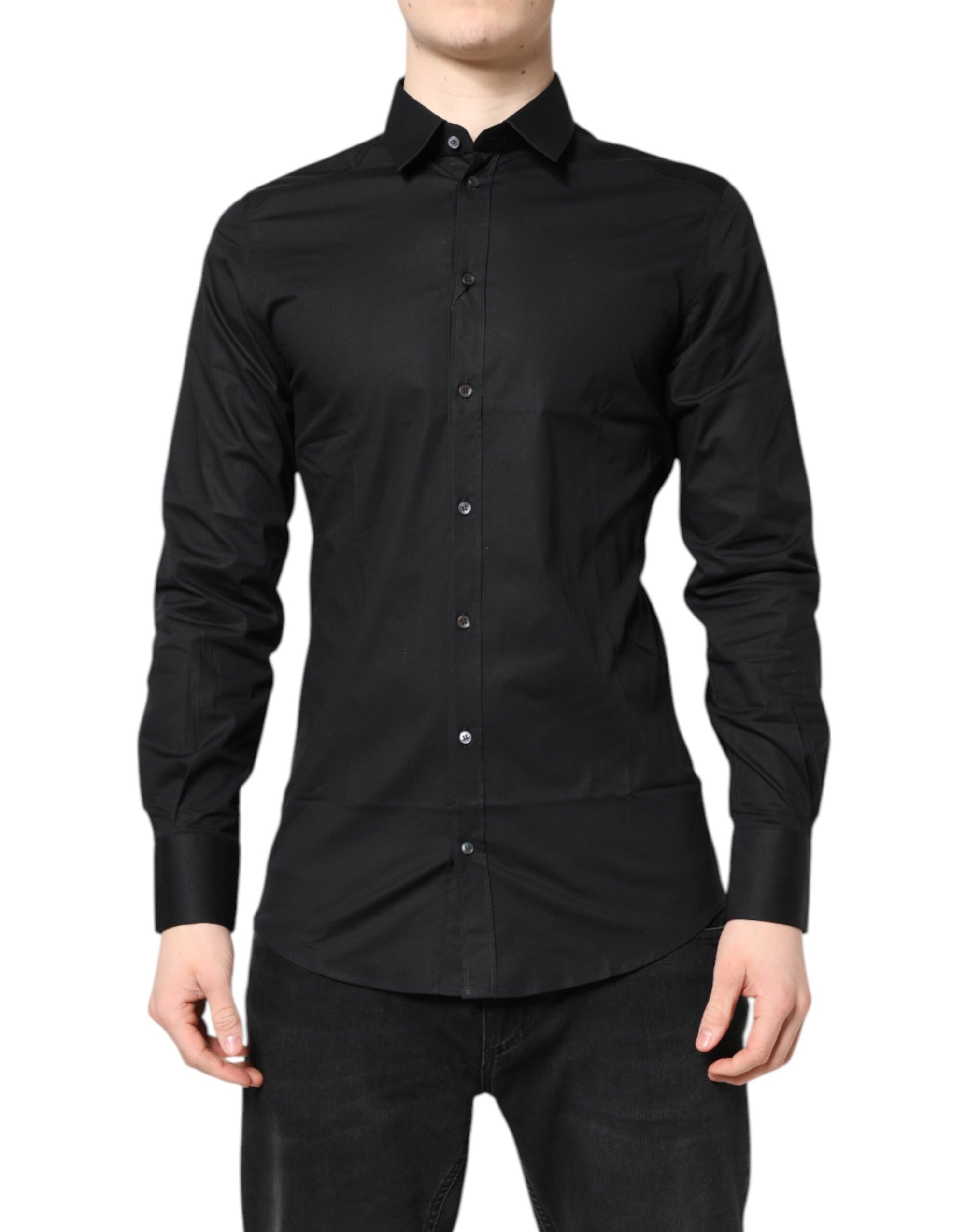 Dolce & Gabbana Black GOLD Cotton Long Sleeves Dress Shirt