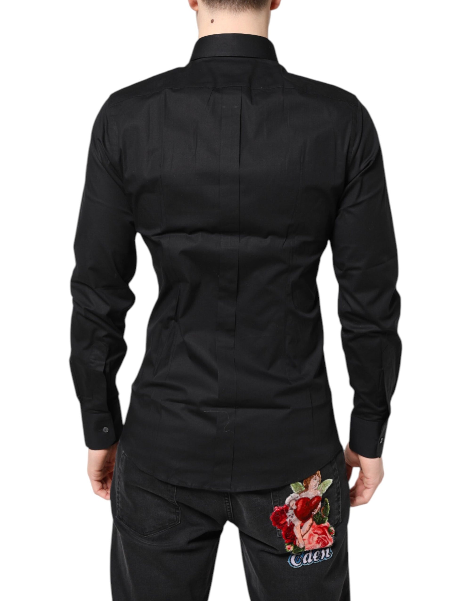 Dolce & Gabbana Black GOLD Cotton Long Sleeves Dress Shirt