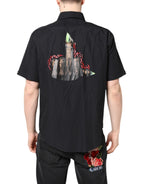 MSGM Black Printed Short Sleeves Collared Men Casual Shirt