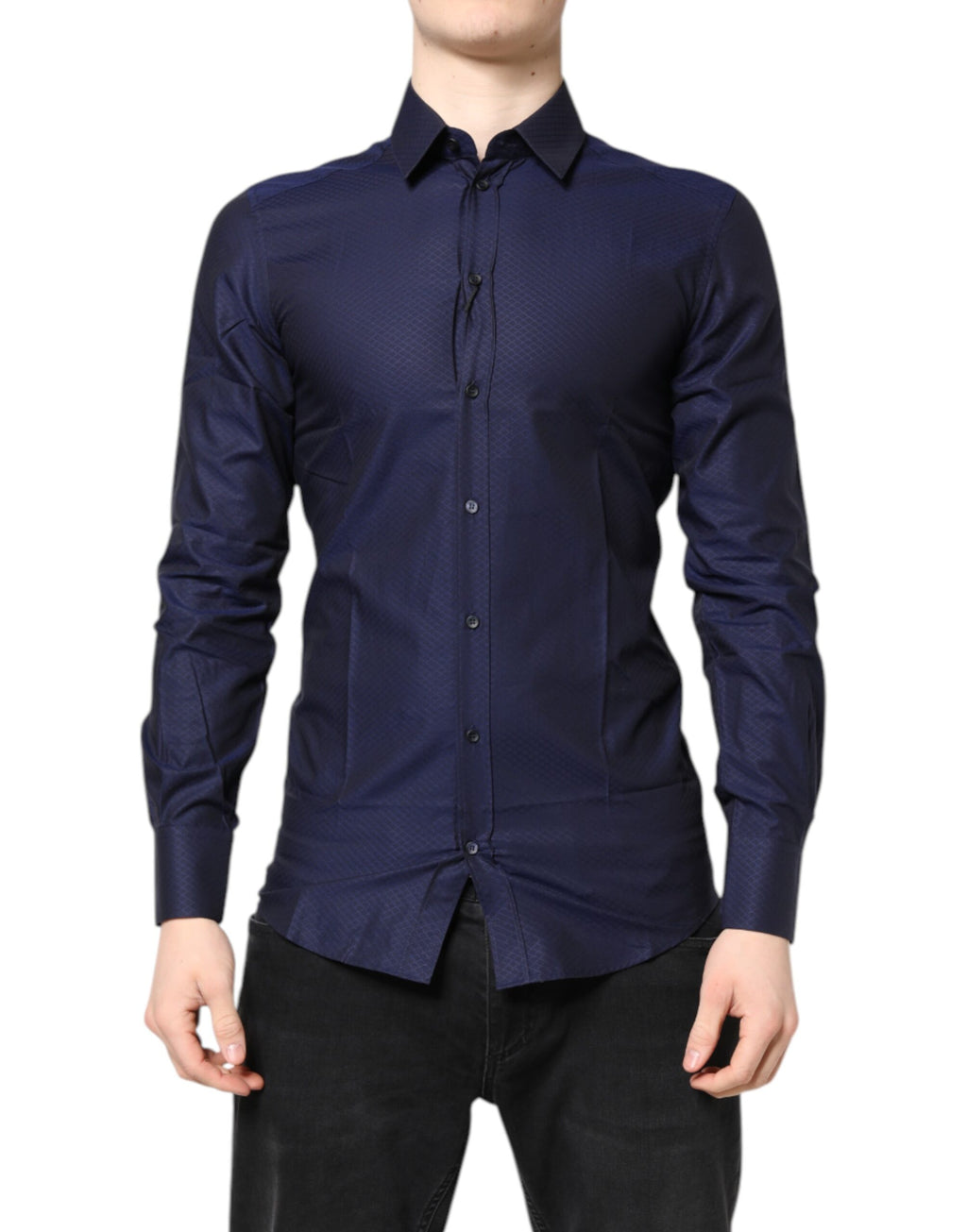 Dolce & Gabbana Blue GOLD Cotton Long Sleeves Men Dress Shirt