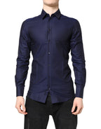 Dolce & Gabbana Blue GOLD Cotton Long Sleeves Men Dress Shirt