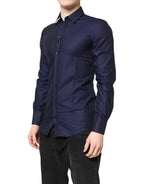 Dolce & Gabbana Blue GOLD Cotton Long Sleeves Men Dress Shirt