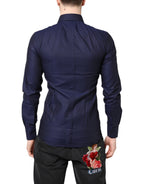 Dolce & Gabbana Blue GOLD Cotton Long Sleeves Men Dress Shirt