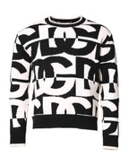 Dolce & Gabbana Black White Knit Logo Print Pullover Sweater