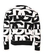 Dolce & Gabbana Black White Knit Logo Print Pullover Sweater