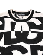 Dolce & Gabbana Black White Knit Logo Print Pullover Sweater