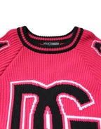 Dolce & Gabbana Pink Cotton Logo Print Knit Pullover Sweater