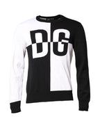 Dolce & Gabbana Black White Knit Logo Print Pullover Sweater