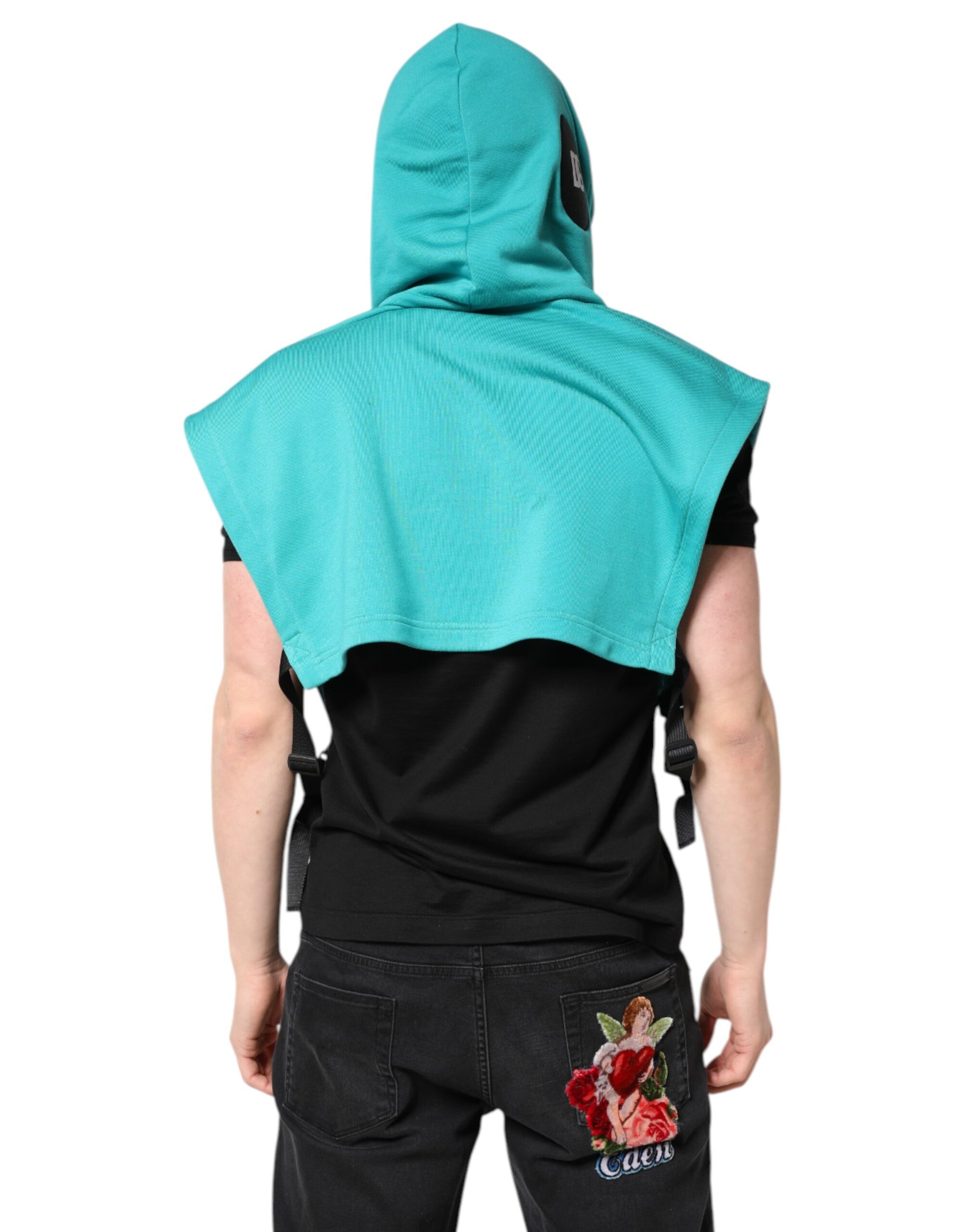 Dolce & Gabbana Green Cotton Hooded Men Sportswear Vest Sweater