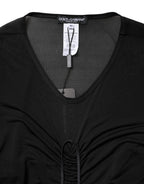 Dolce & Gabbana Black Mesh Trim Bodycon Long Sheath Dress